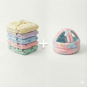 ওয়াশেবল বেবি ডায়াপার ৫ পিস + বেবি হেড প্রটেক্টর হেলমেট ১ পিছ।